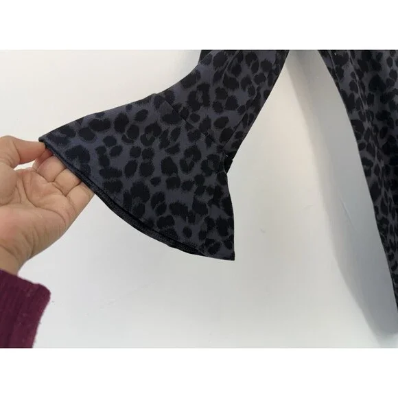 Old Navy Womens Dress Small Gray Black Leopard Print Long Sleeve Bell Cu… - Picture 5 of 10